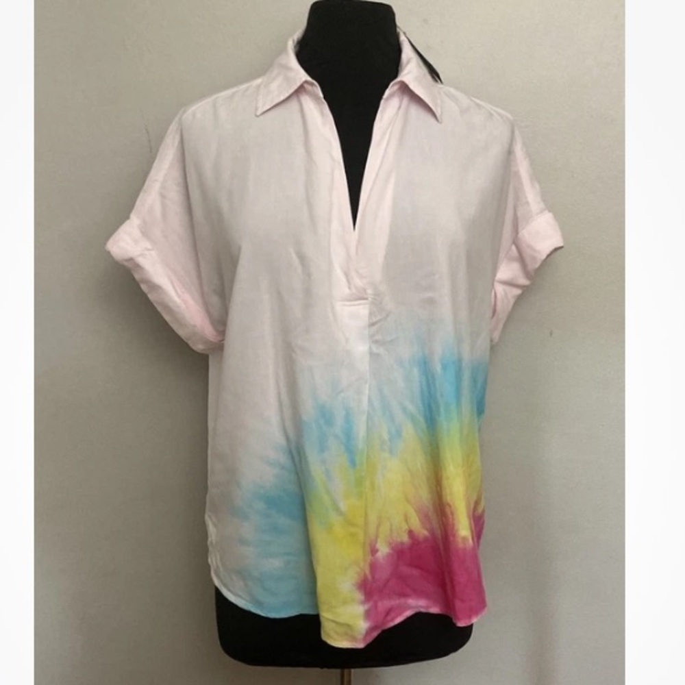 4-3 Crown & Ivy Tie Dye Shirt Popover Pink Medium NWT